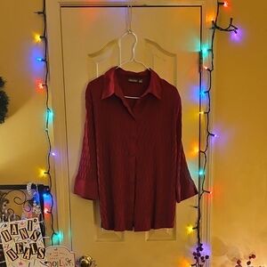 EUC Apt. 9 Wine Button Down Blouse With 3/4 Split Cuff Sleeves And Unique Design